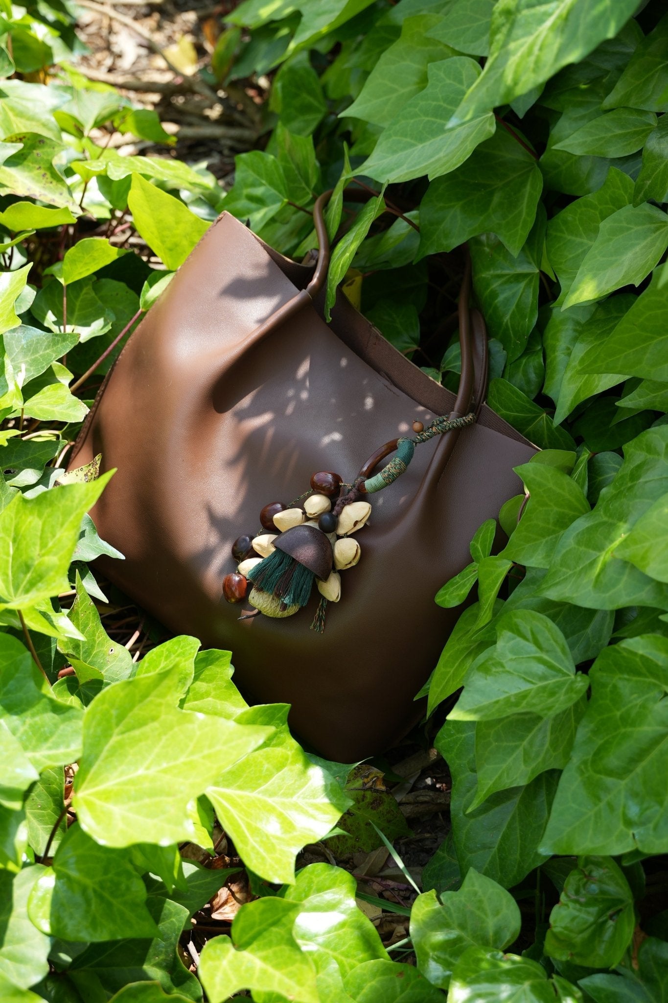 The Forest Harvest - Cascading Nut Shell & Green Tassel Bag Charm