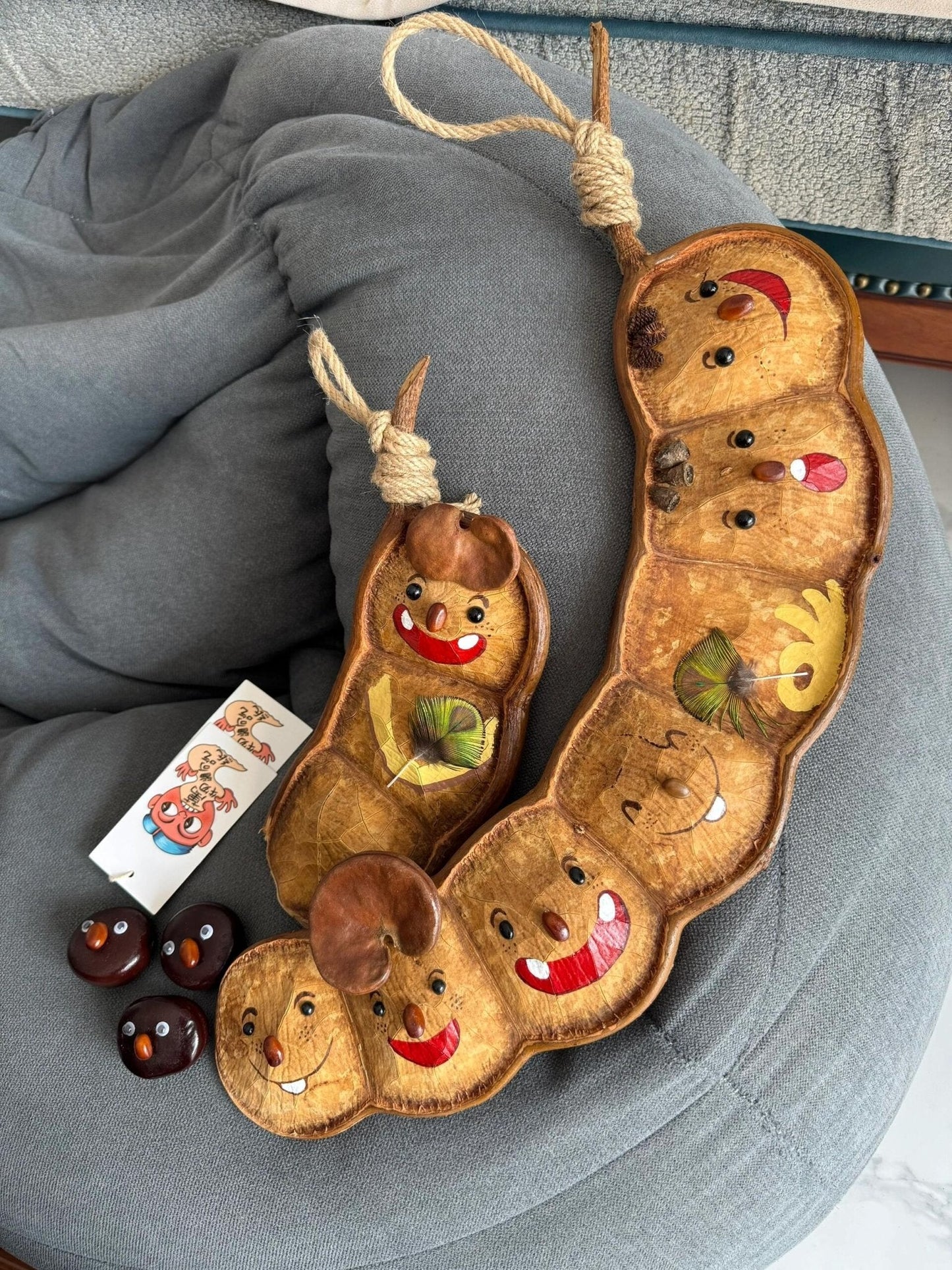 Hand-Painted Giant Entada Pod Ornament - Unique Wall Decor