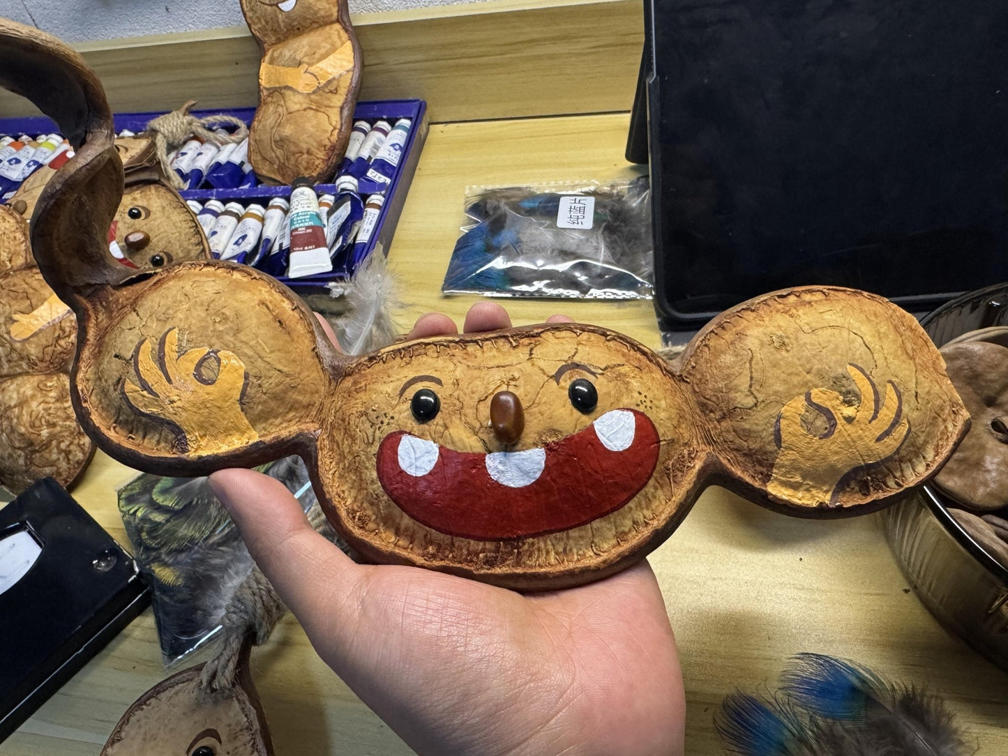 Hand-Painted Giant Entada Pod Ornament - Unique Wall Decor