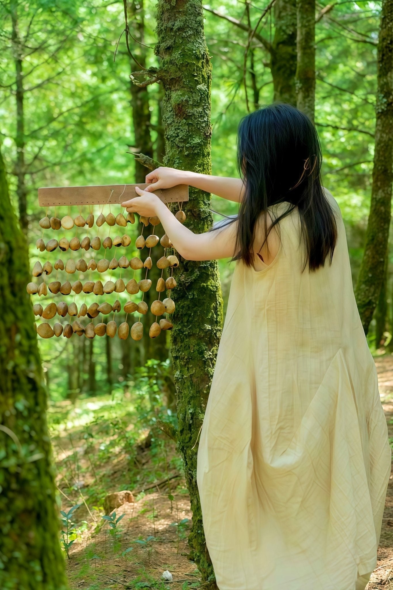 Carillon en Coquilles de Graines de Fruit Noir Panji Fait Main