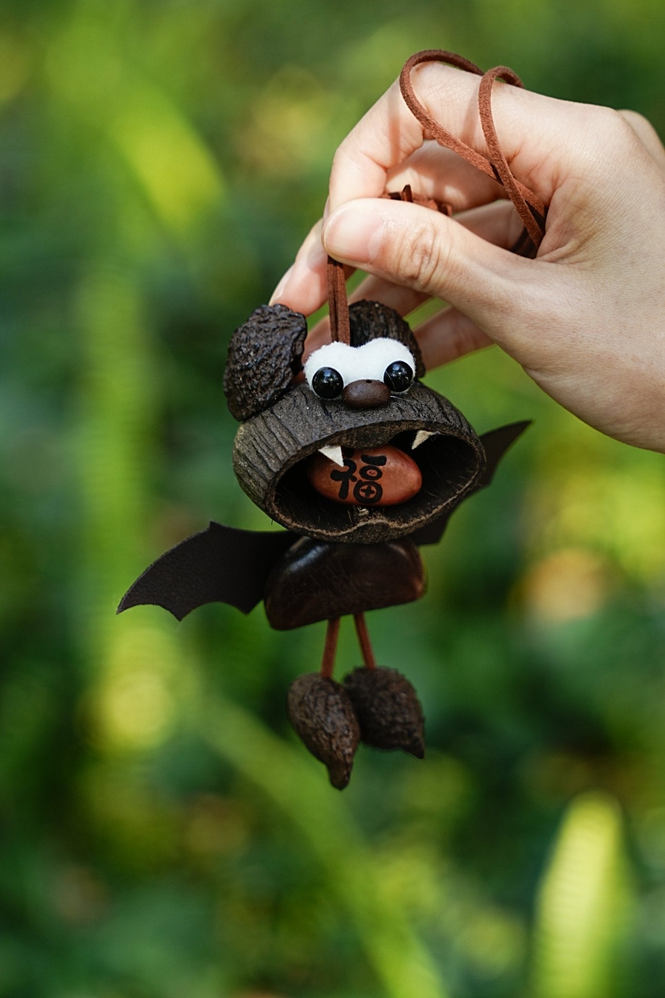 The Fortune Bat - Handcrafted Nut Shell Car Charm