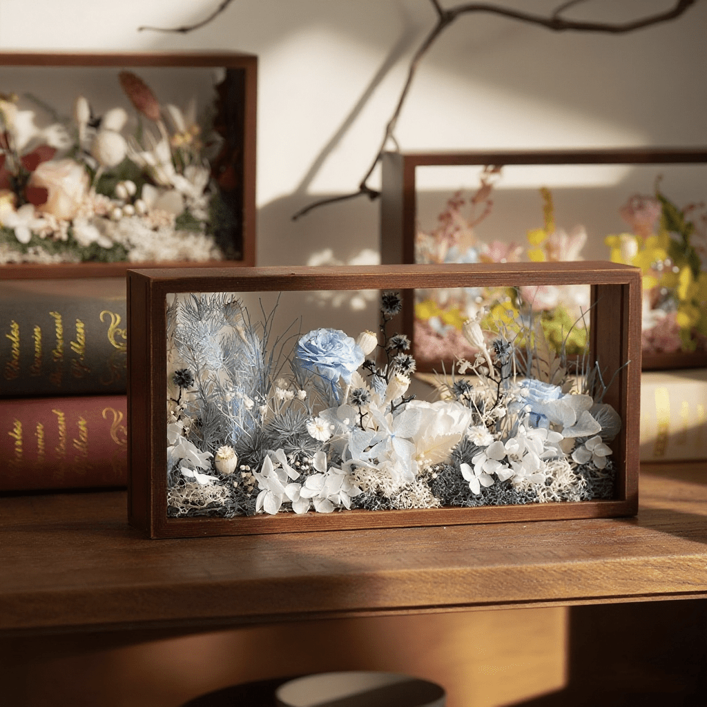 Le Jardin Paysager - Boîte d'Ombre avec Fleurs Préservées