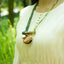 The Mossy Branch - Green Fabric Strap Necklace with Wood Bar