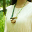 The Mossy Branch - Green Fabric Strap Necklace with Wood Bar