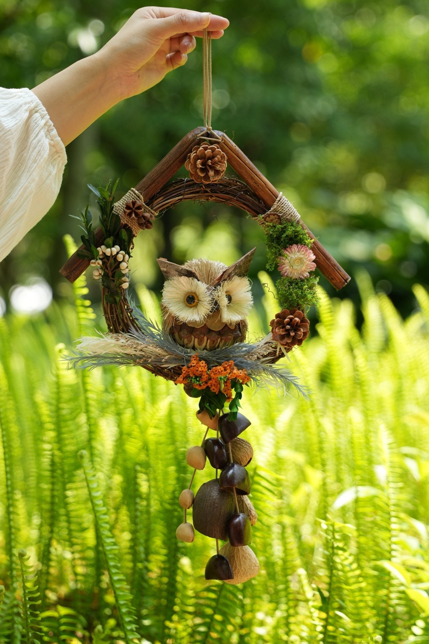 The Owl's Forest Home - Natural Wreath Wind Chime