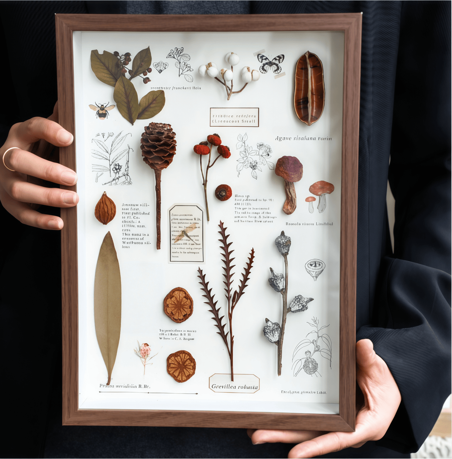 El Gabinete de la Naturaleza - Arte en Caja de Sombra con Especímenes Botánicos Reales