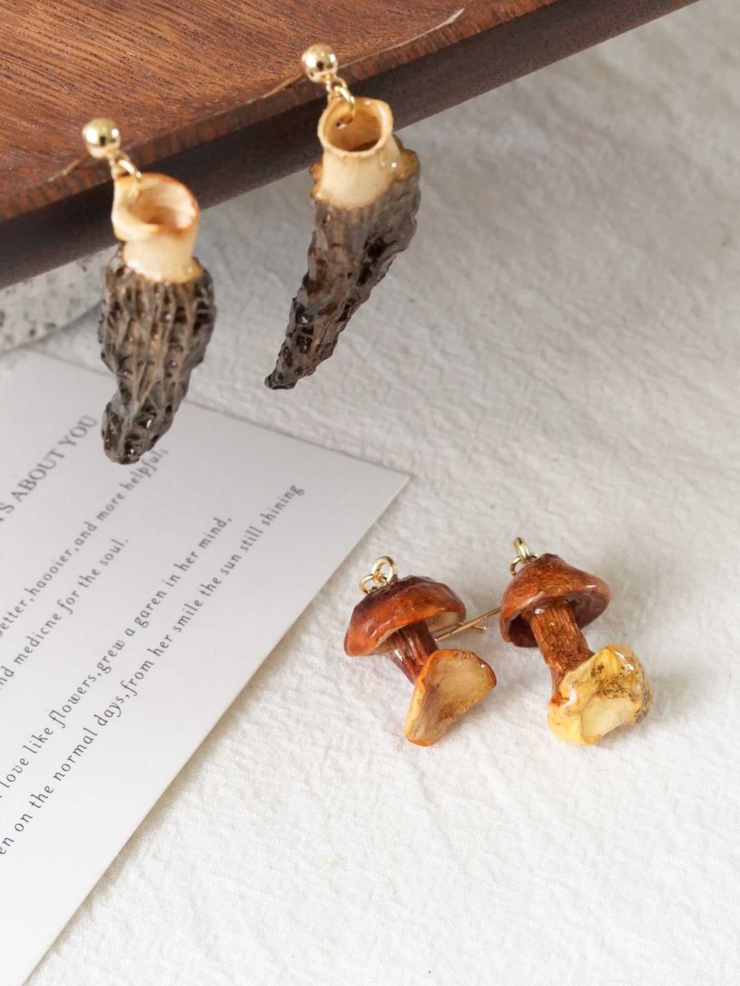 The Forager's Duo: Real Morel & Golden Chanterelle Earrings Set