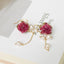 Boucles d'oreilles en rose réelle avec chaîne de perles - Bourgeon rouge et fleur violette