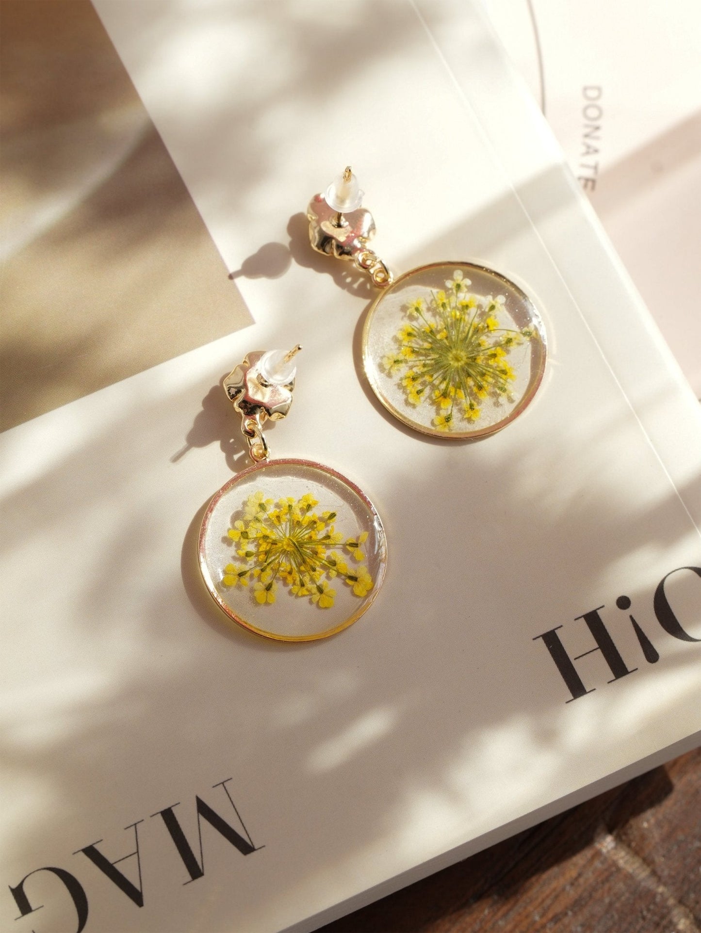 Golden Sunburst Real Yellow Lace Flower Earrings
