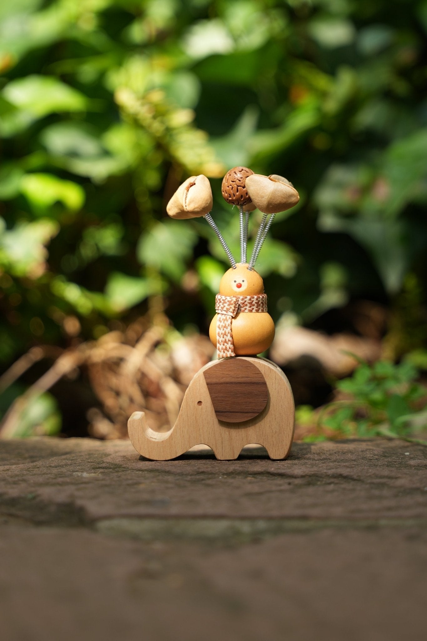 The Lucky Gourd Rider - Real Calabash & Wooden Elephant Phone Stand
