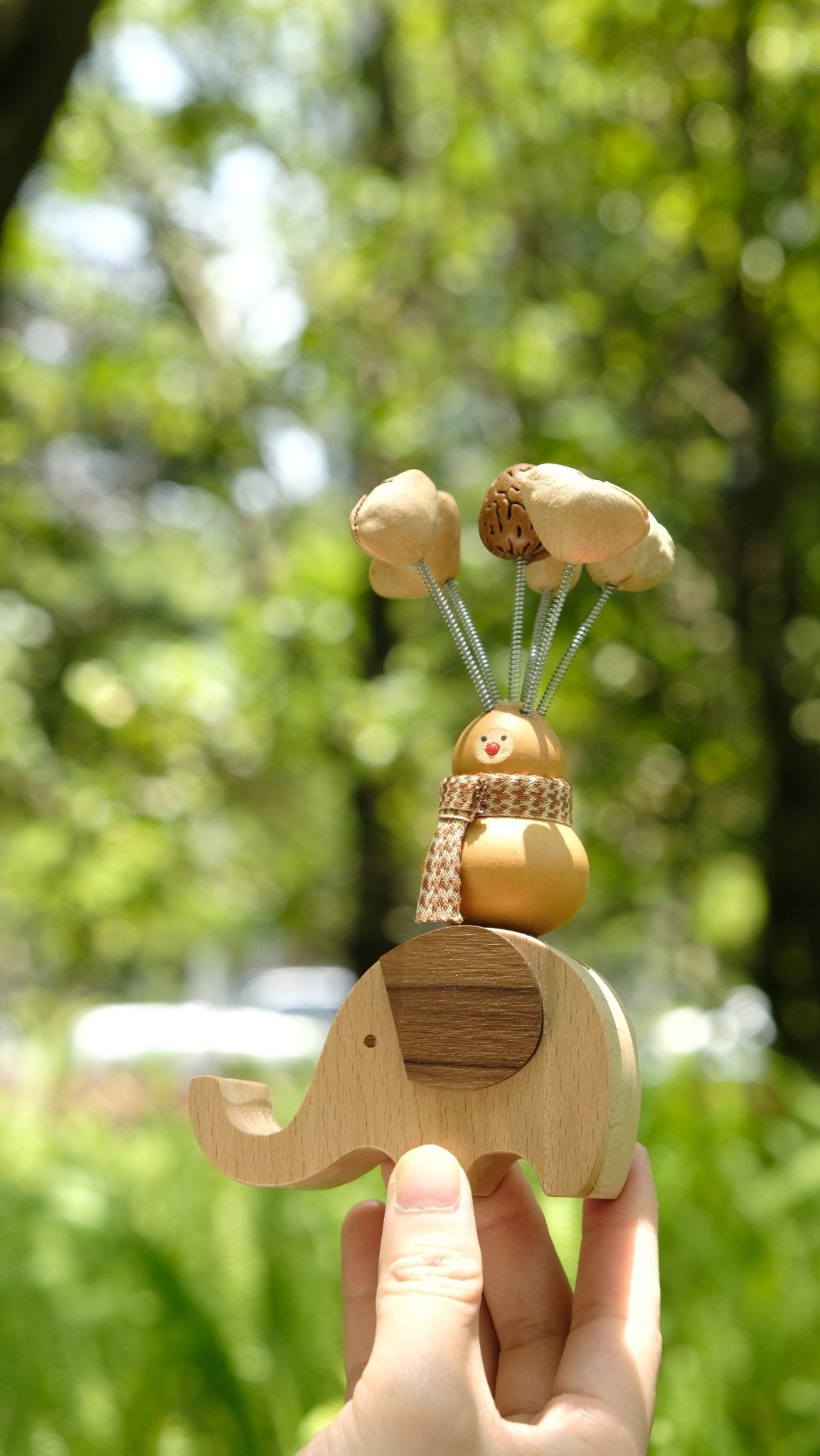 The Lucky Gourd Rider - Real Calabash & Wooden Elephant Phone Stand