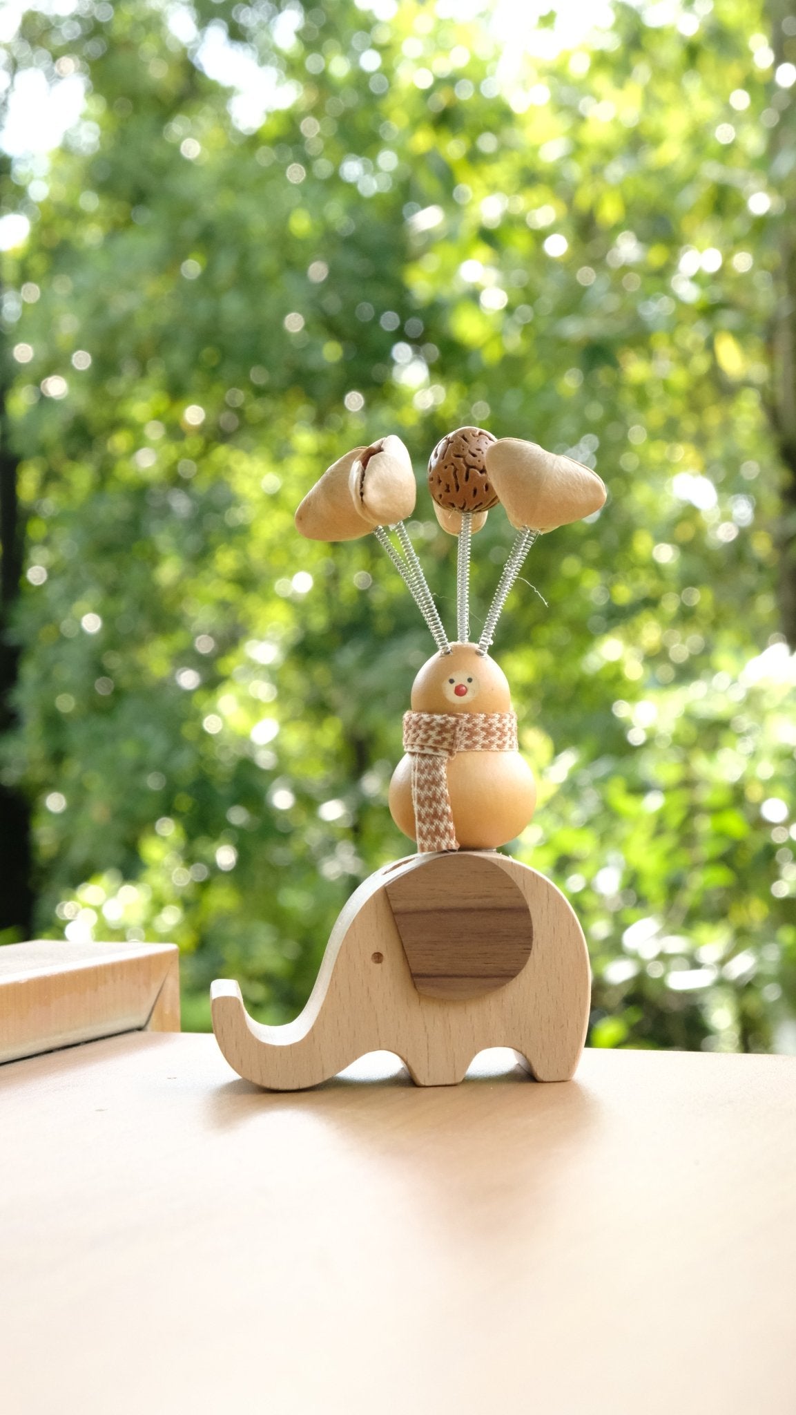 The Lucky Gourd Rider - Real Calabash & Wooden Elephant Phone Stand