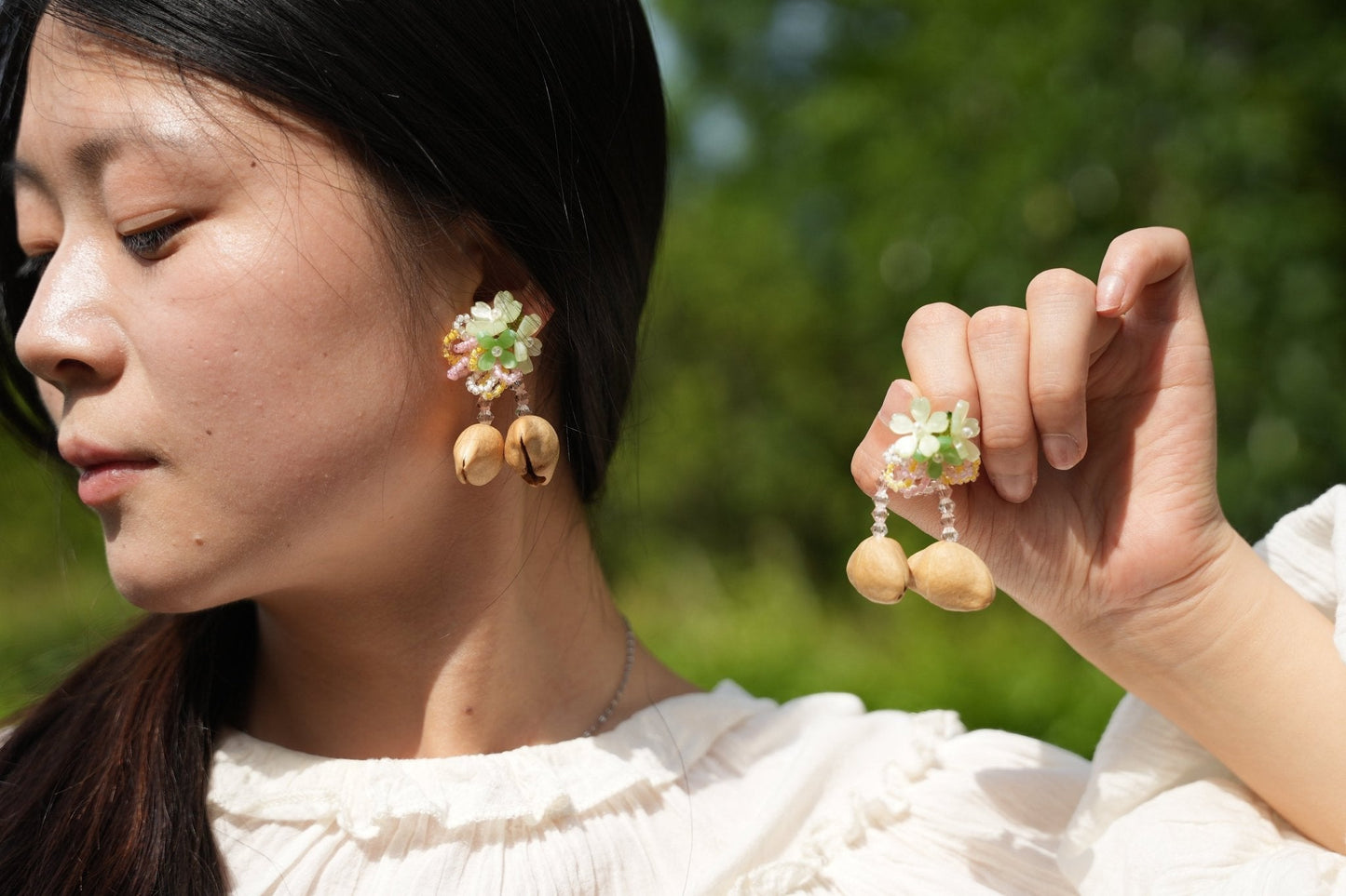 The Spring Blossom - Pastel Flower & Natural Seed Dangle Earrings