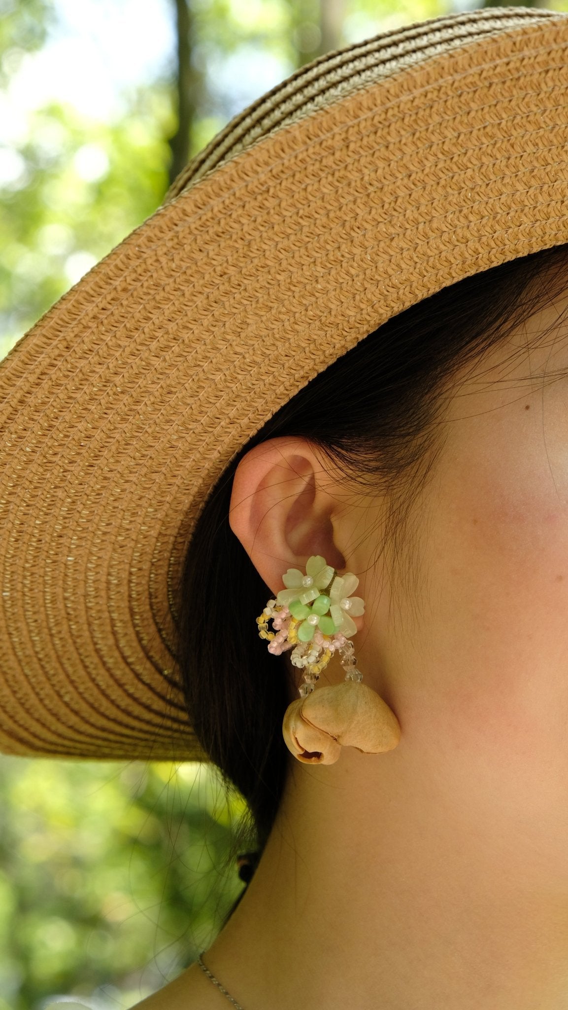 The Spring Blossom - Pastel Flower & Natural Seed Dangle Earrings