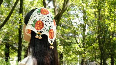The Strawberry Garden - Hand-Crocheted Bandana with Strawberry Motif