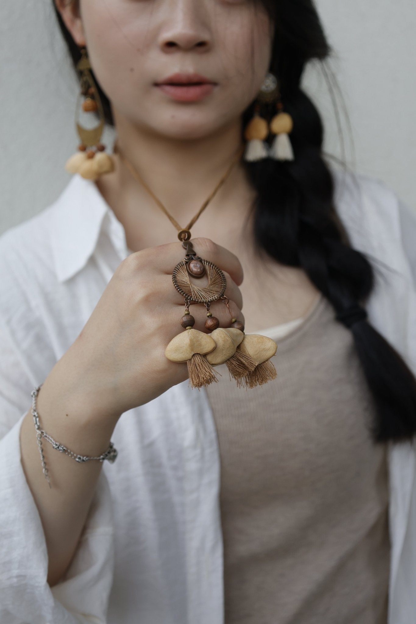 The Sunset Weaver - Bronze Woven Mandala Necklace