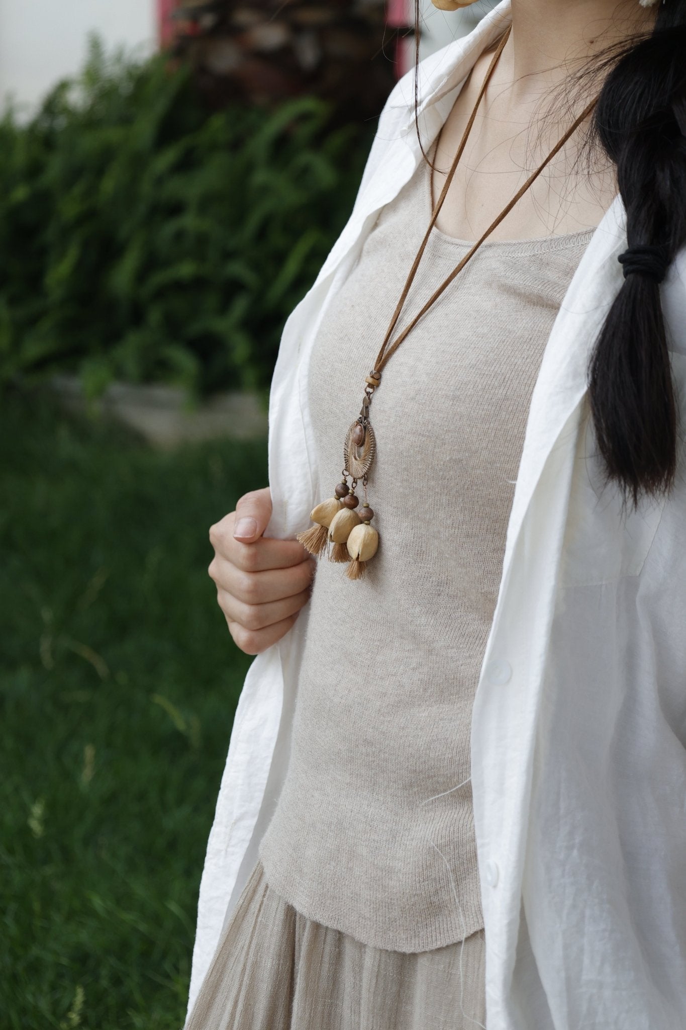The Sunset Weaver - Bronze Woven Mandala Necklace