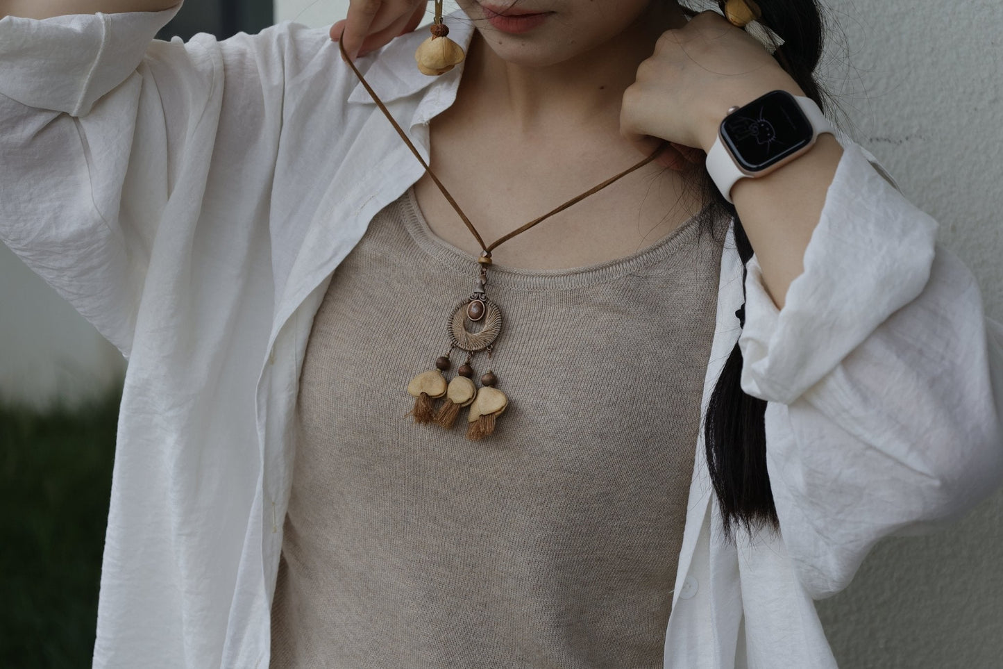 The Sunset Weaver - Bronze Woven Mandala Necklace