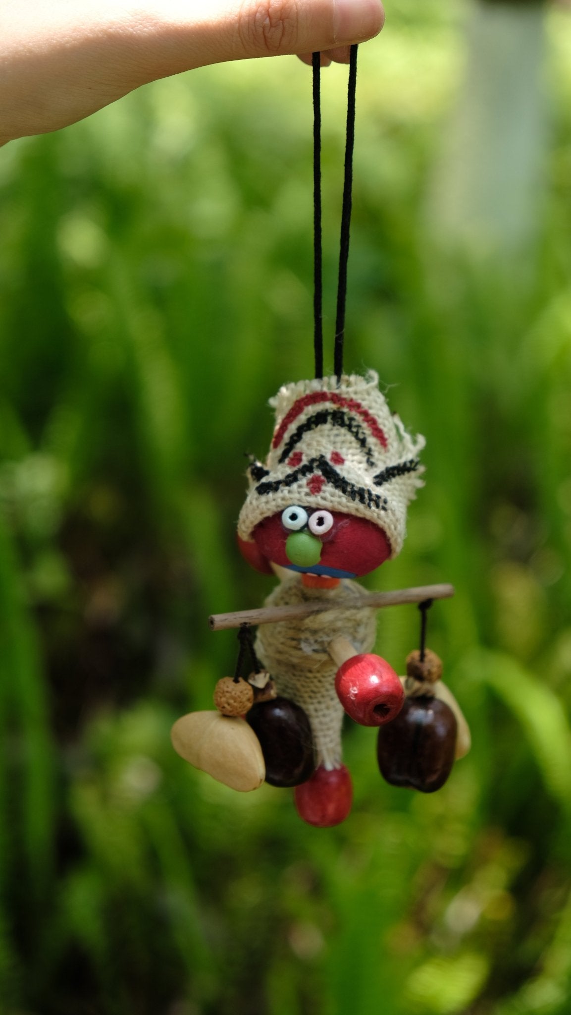 The Tribal Nomad - Handcrafted Burlap & Red Wood Doll Charm