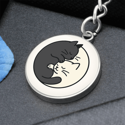 Yin Yang Cat Keychain - Elegant Duality in Design