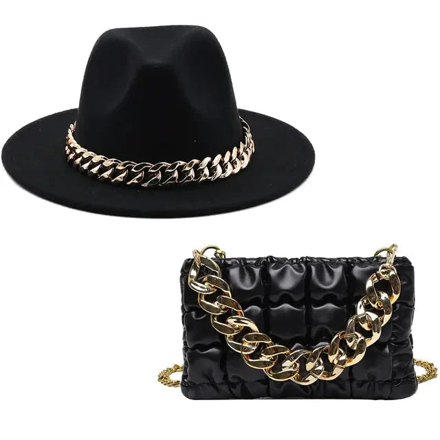 Sombrero Fedora de Lujo con Cadena Dorada para Mujeres