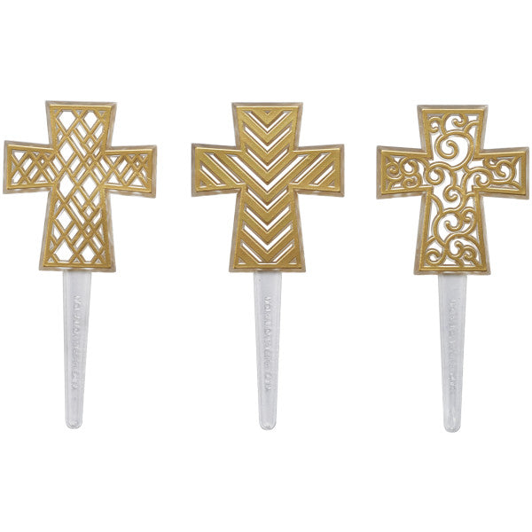 Gold Cross Cake Toppers - Religious Dessert Decorations