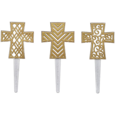 Gold Cross Cake Toppers - Religious Dessert Decorations