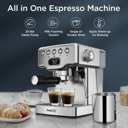 Máquina de Espresso Geek Chef de 20 Bares con Espumador de Leche - Acero Inoxidable