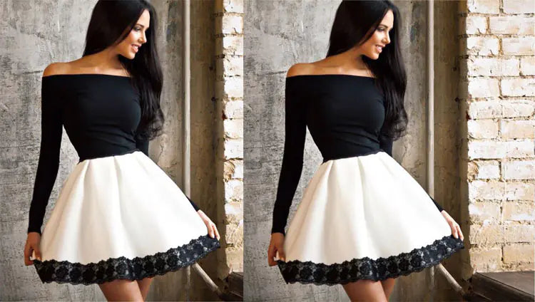 Ensemble de Robe Élégante Noir et Blanc pour Femmes