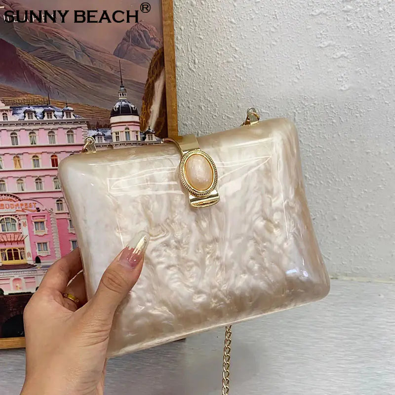 Sac de Soirée en Acrylique Blanc Perle de Luxe pour Femmes