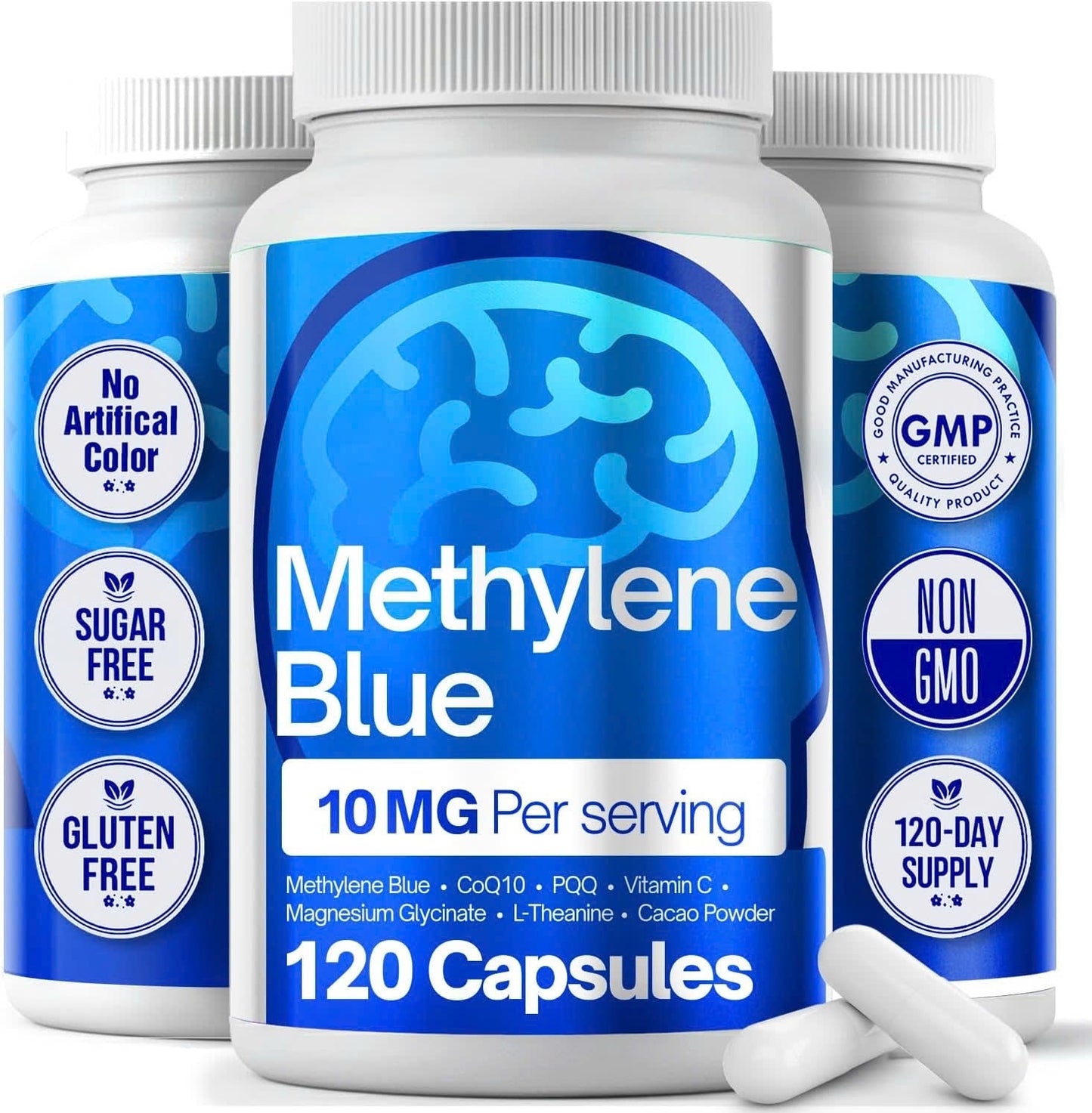 Capsules de bleu de méthylène avec cacao et ester de vitamine C