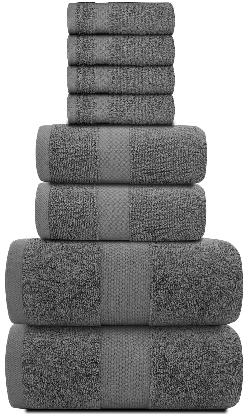 Juego de Toallas de Baño de Lujo en Gris Oscuro - 8 Piezas de Algodón Peinado 700GSM