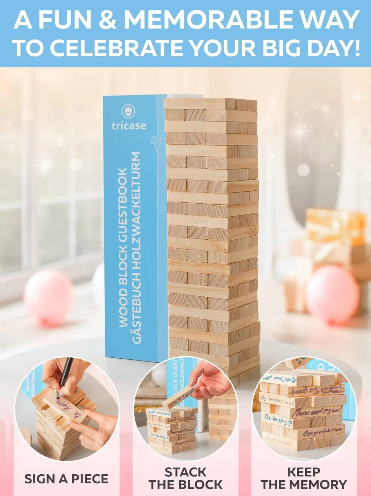 Alternativa de Libro de Invitados de Bloques de Madera - 75 Pcs