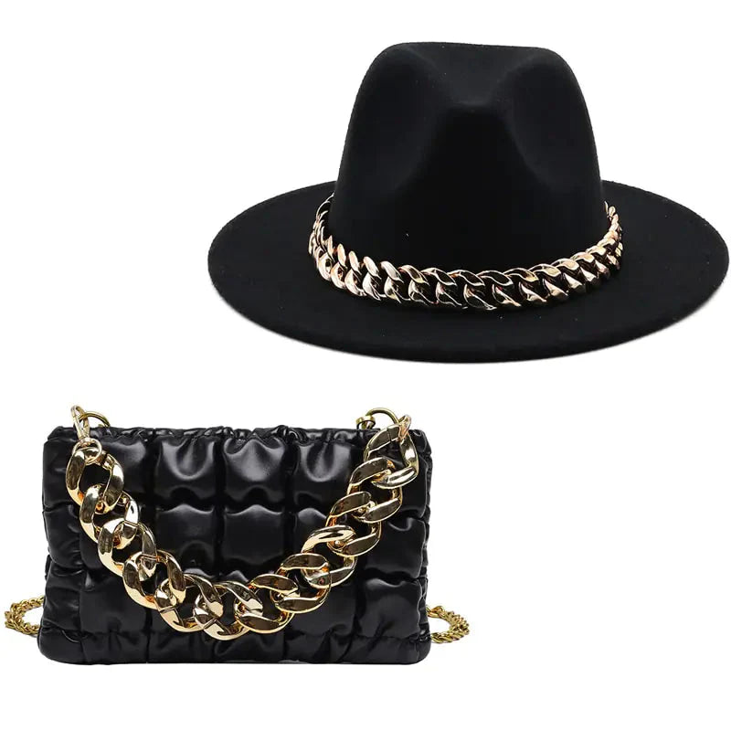 Sombrero Fedora de Lujo con Cadena Dorada para Mujeres