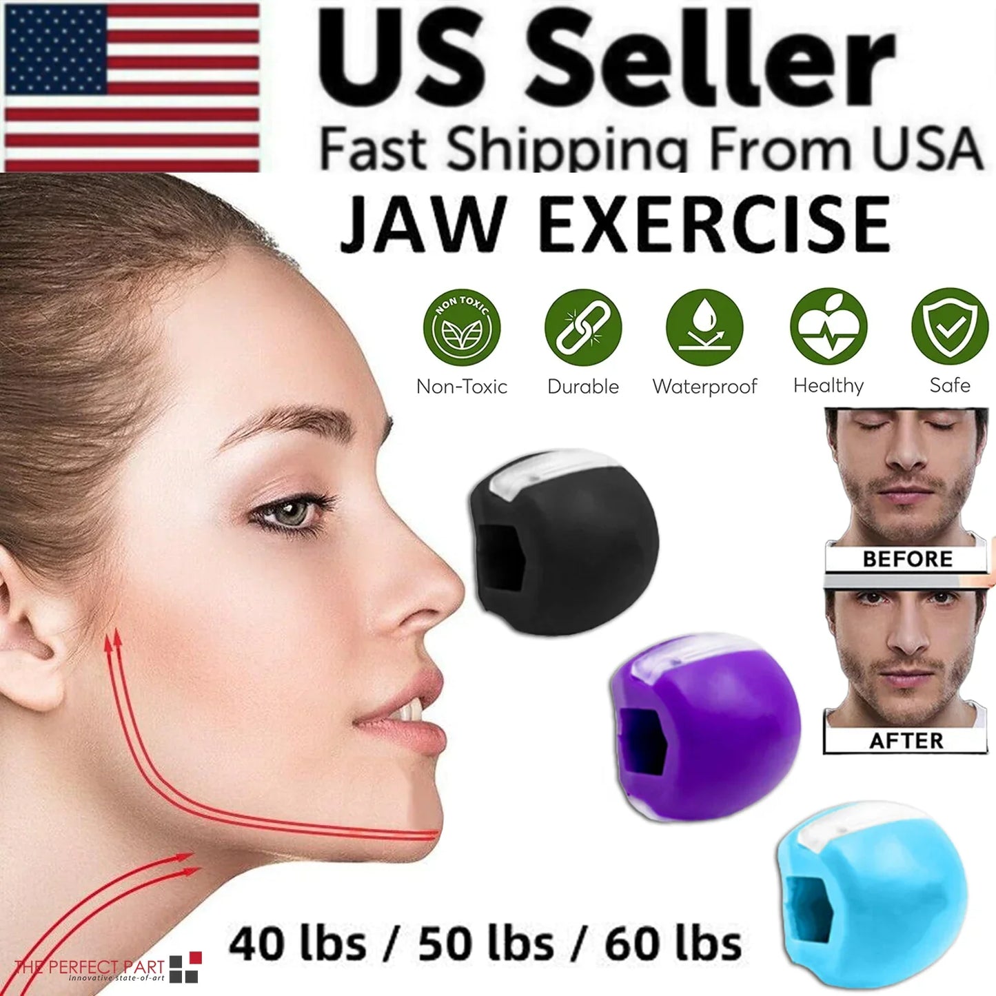 Ensemble d'exercices pour la mâchoire en 3 pièces pour le tonus facial
