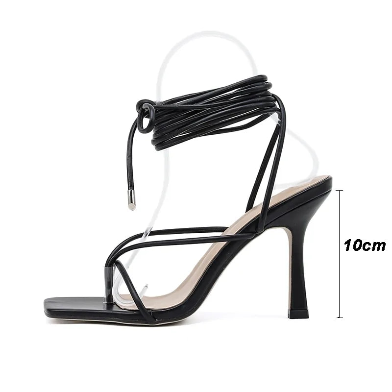 Sandalias de Tacón Alto de Punta Cuadrada Vintage con Tiras Cruzadas para Mujeres