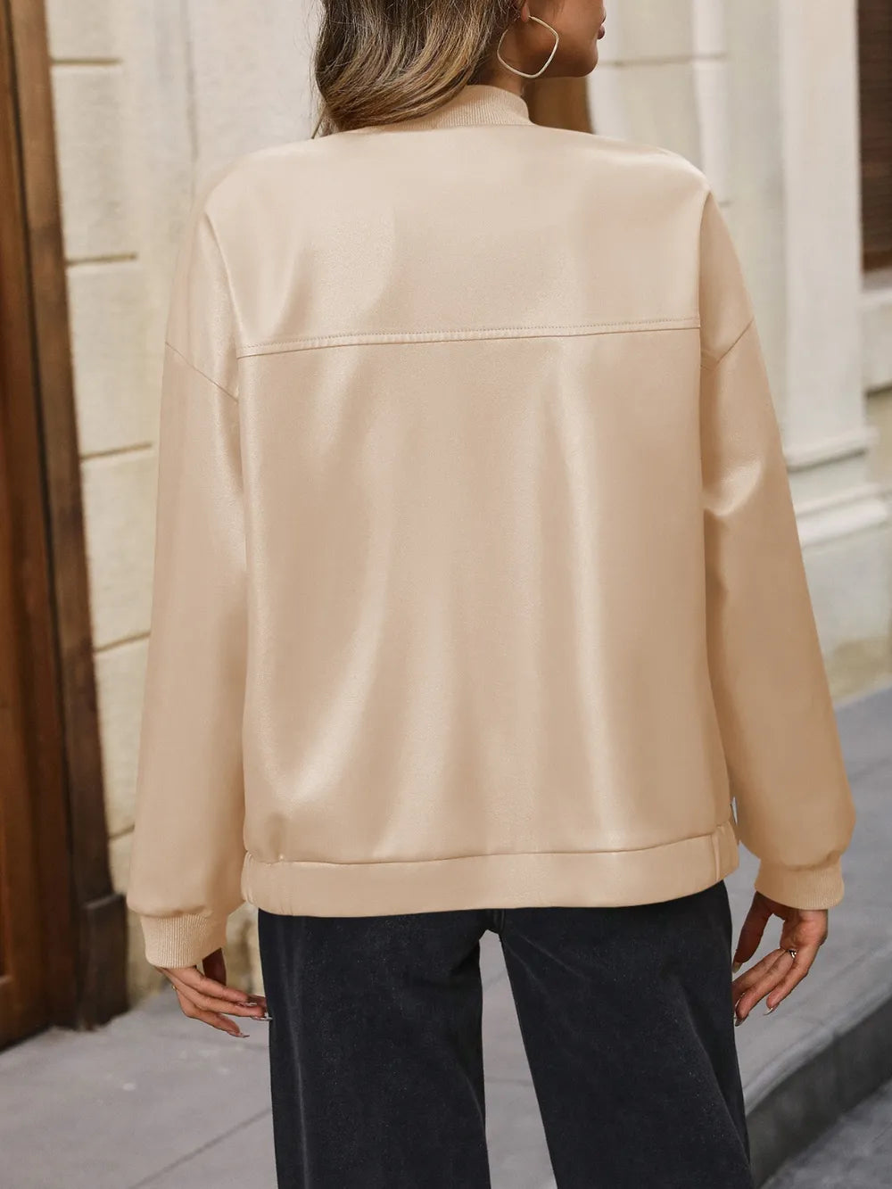 Veste à col baseball zippée à épaules tombantes