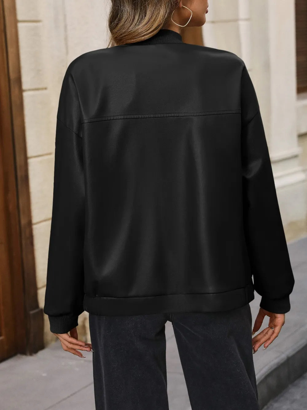 Veste à col baseball zippée à épaules tombantes
