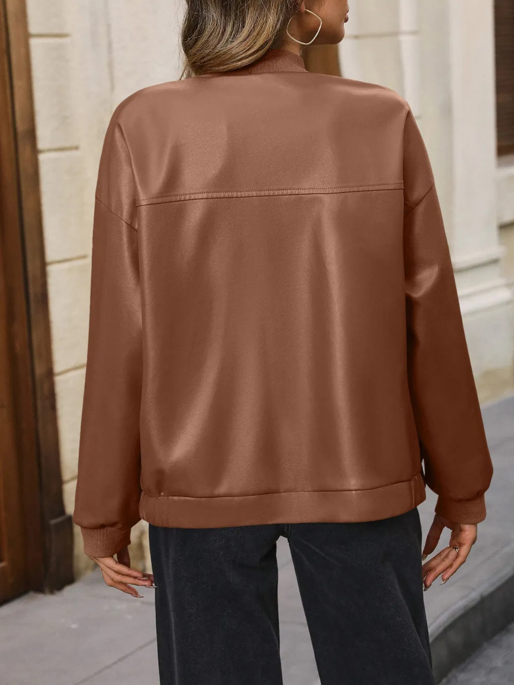Veste à col baseball zippée à épaules tombantes