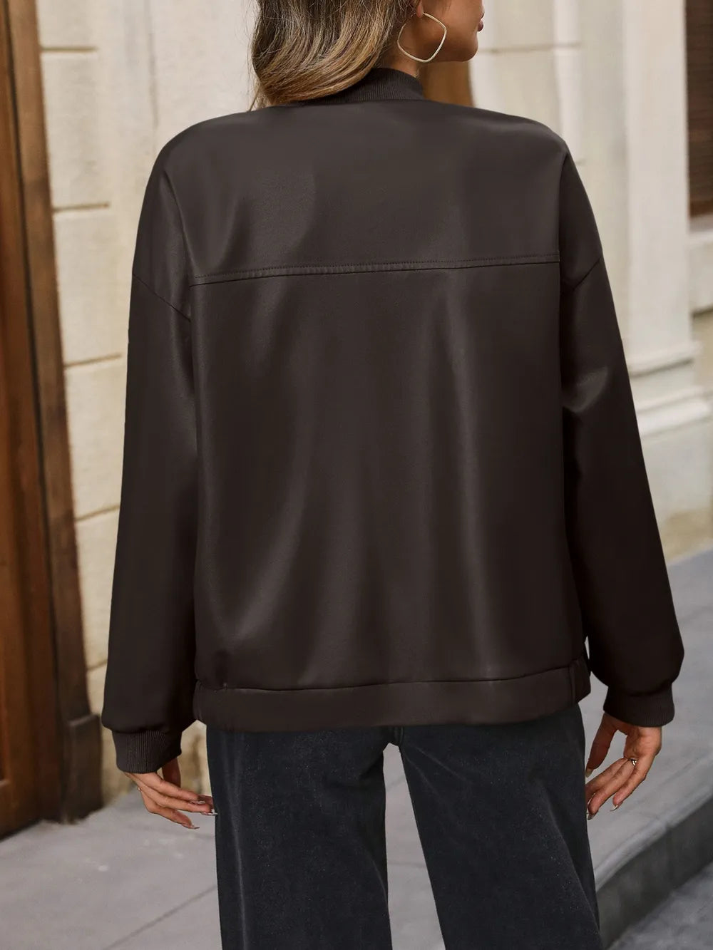 Veste à col baseball zippée à épaules tombantes
