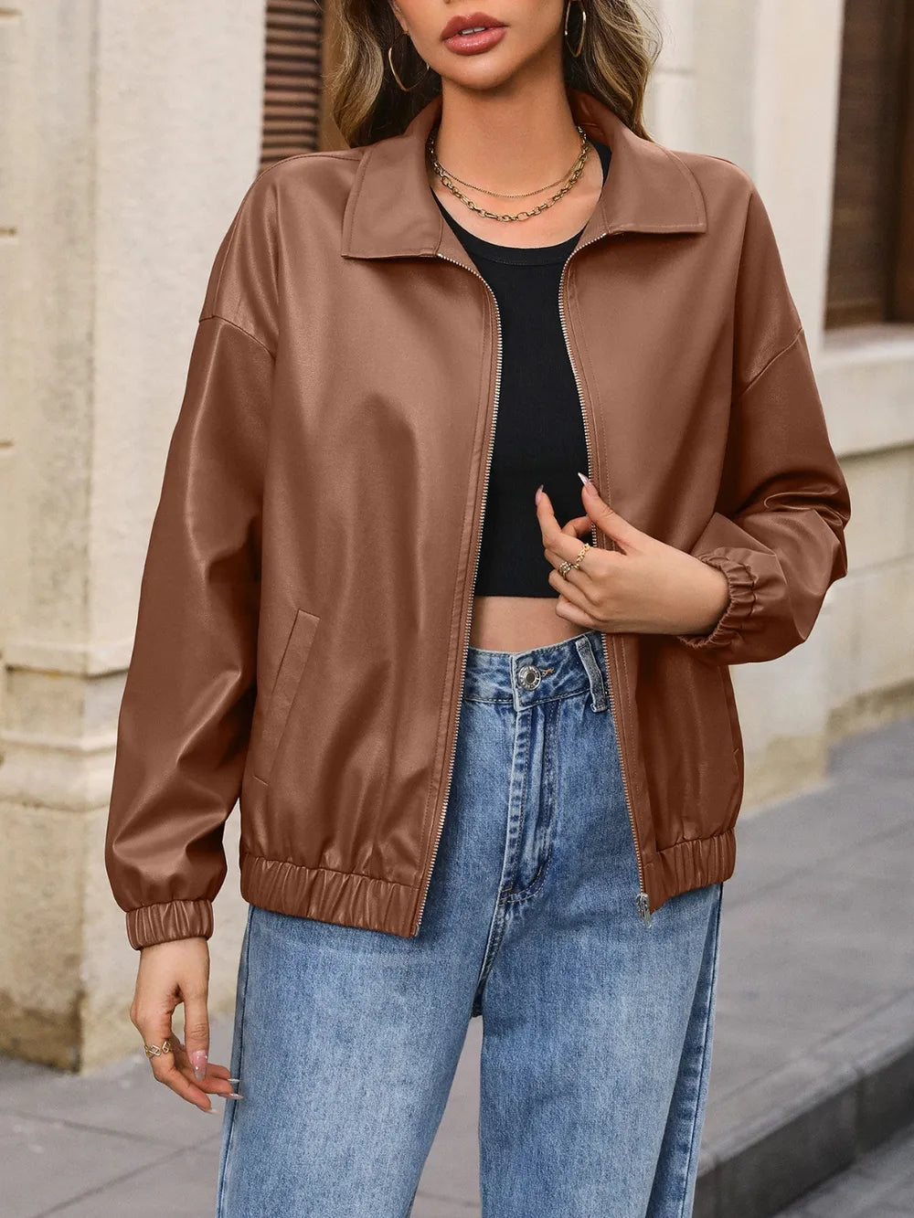 Zip Up Dropped Shoulder Jacket - Korvel