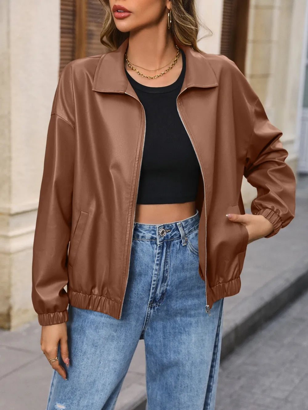 Zip Up Dropped Shoulder Jacket - Korvel