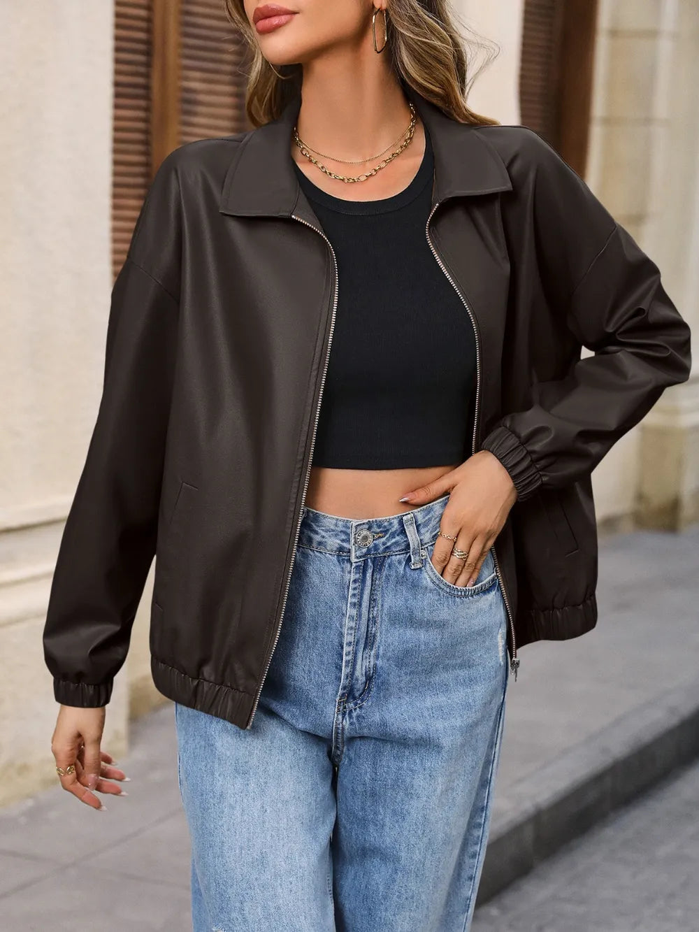 Zip Up Dropped Shoulder Jacket - Korvel