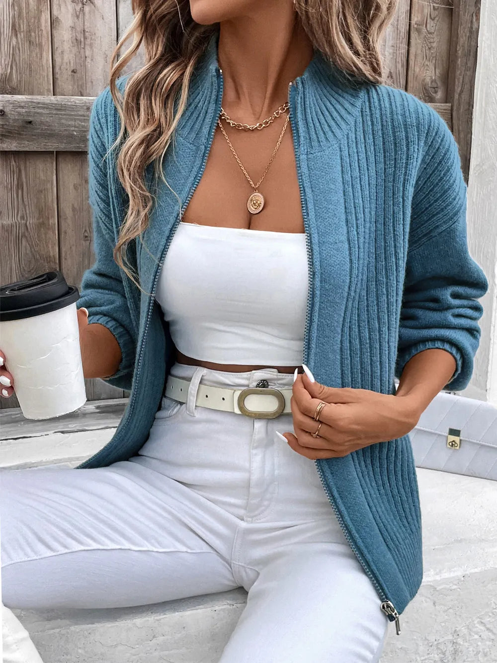 Zip Up Long Sleeve Cardigan - Korvel