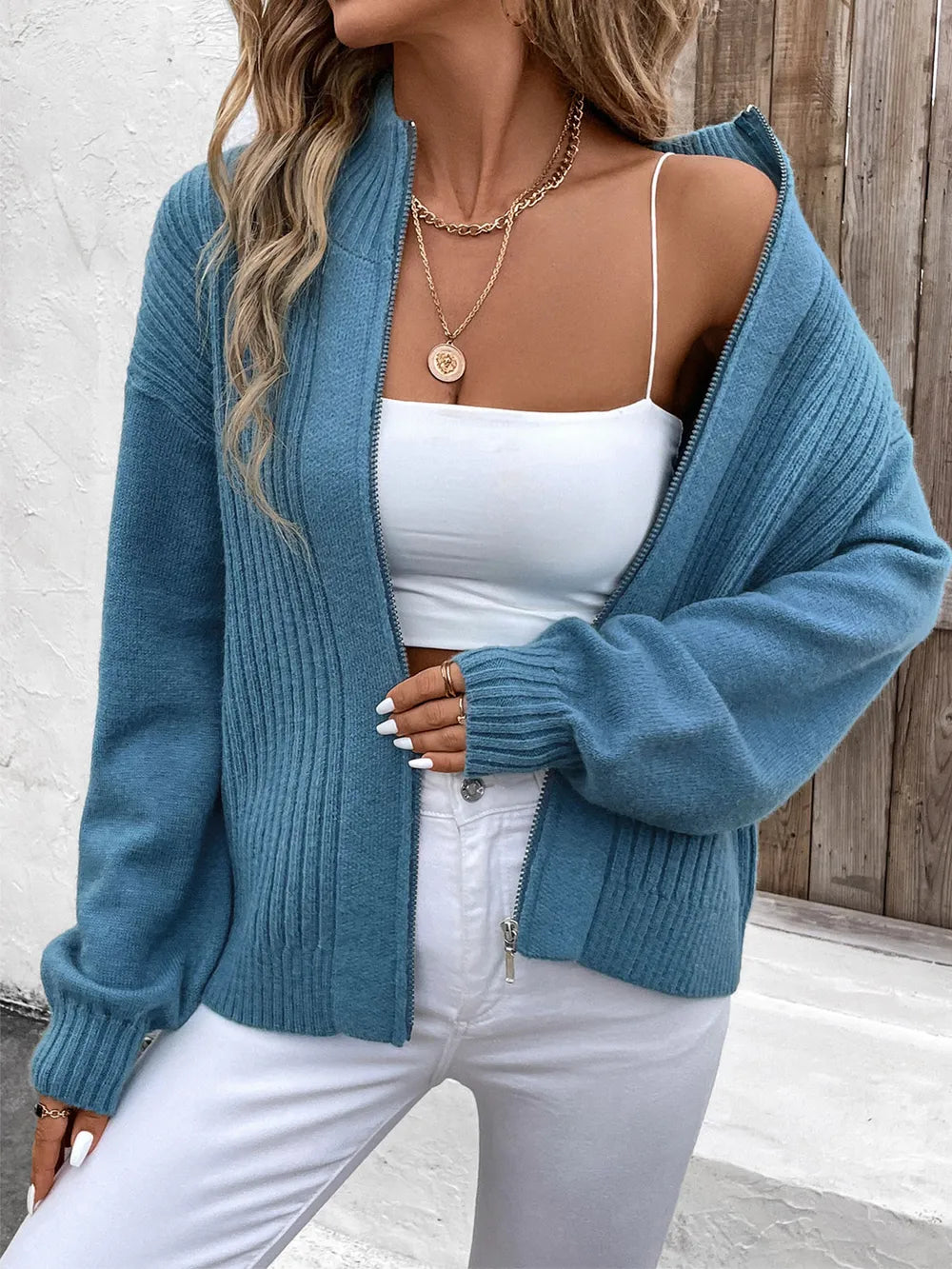 Zip Up Long Sleeve Cardigan - Korvel