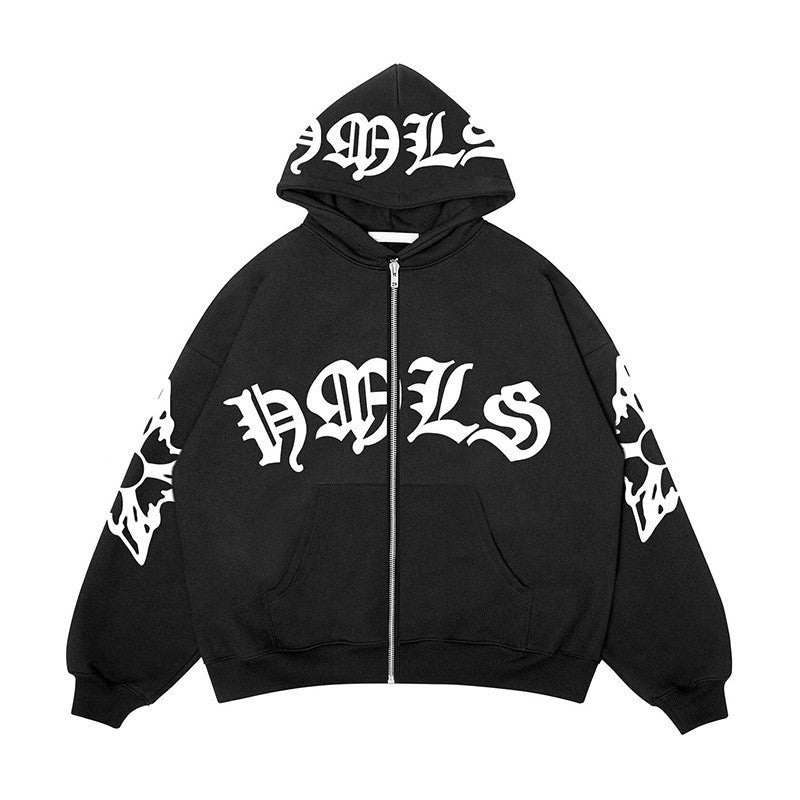 Zipper hoodie Gothic letter printed hoodie oversized hoodie - Korvel