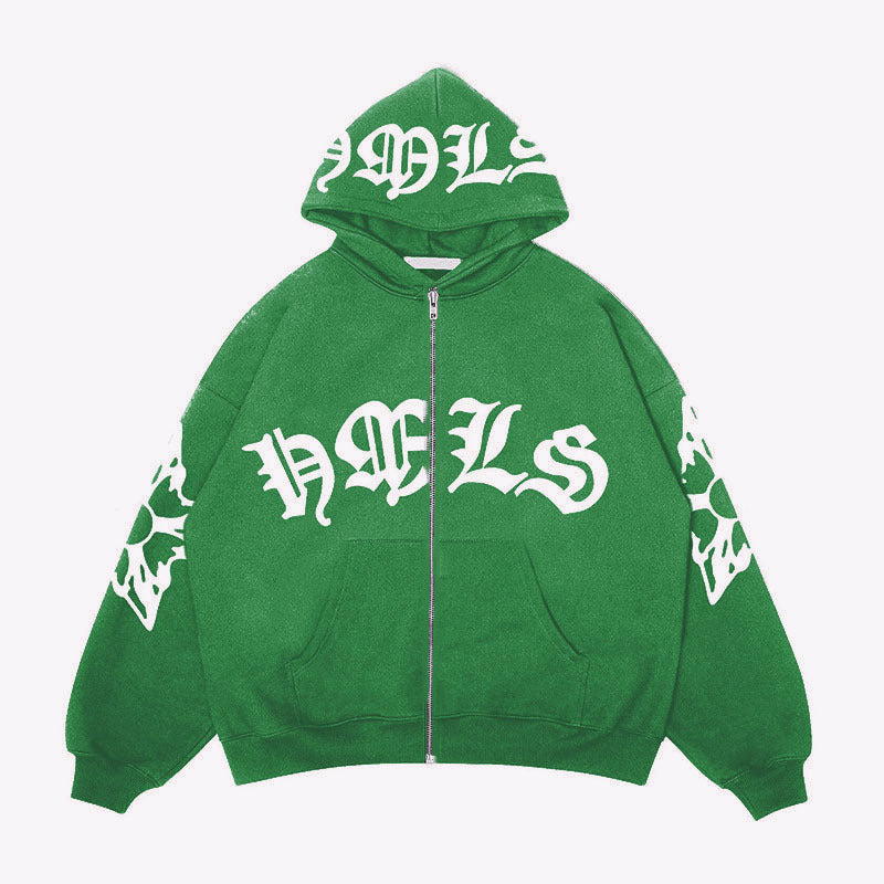 Zipper hoodie Gothic letter printed hoodie oversized hoodie - Korvel