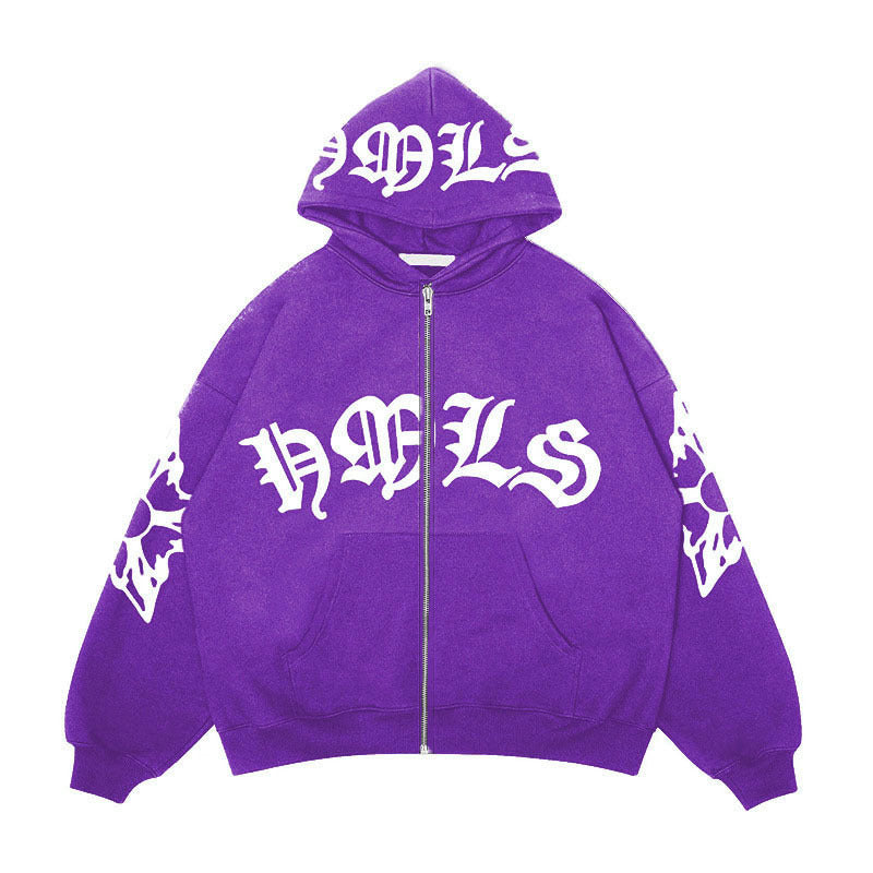 Zipper hoodie Gothic letter printed hoodie oversized hoodie - Korvel