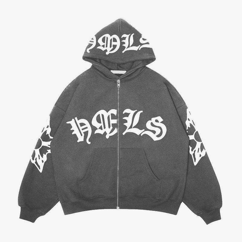 Zipper hoodie Gothic letter printed hoodie oversized hoodie - Korvel