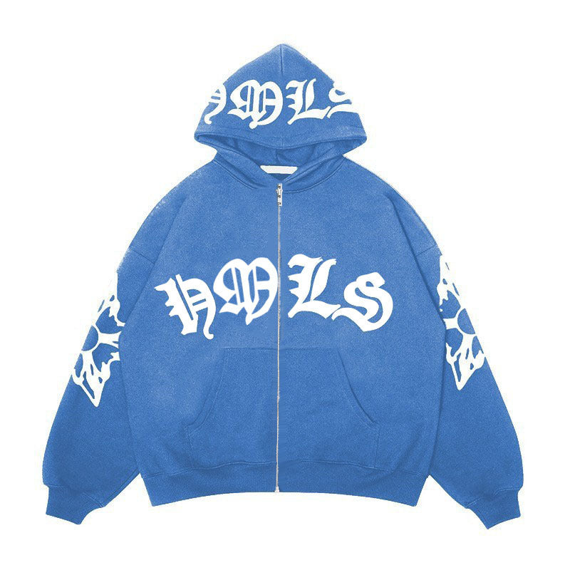 Zipper hoodie Gothic letter printed hoodie oversized hoodie - Korvel